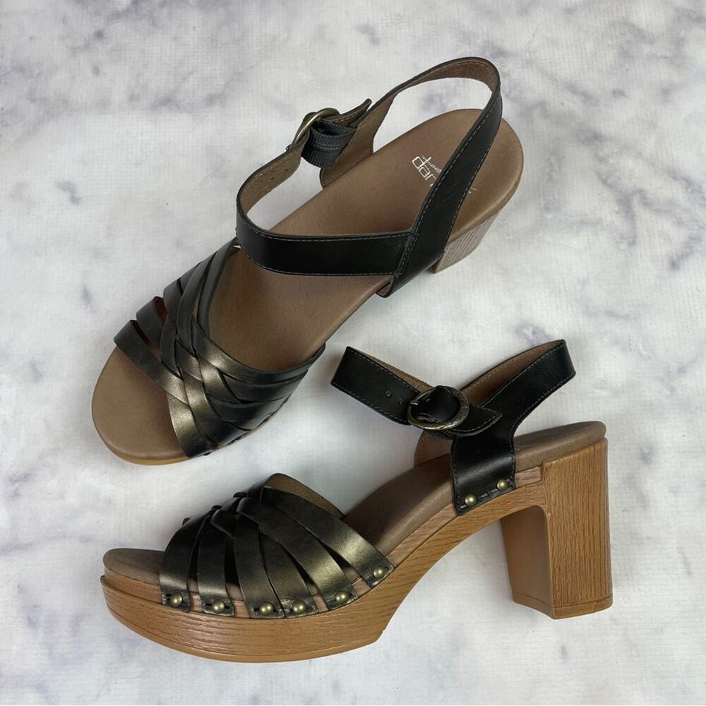 Dansko Dawson Bronze Woven Leather Sandals Block Heel Comfort Sz 41/ 10.5-11